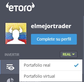 opciones portafolio real y virtual del menu de etoro
