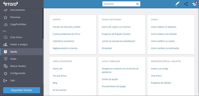seccion ayuda de la plataforma etoro
