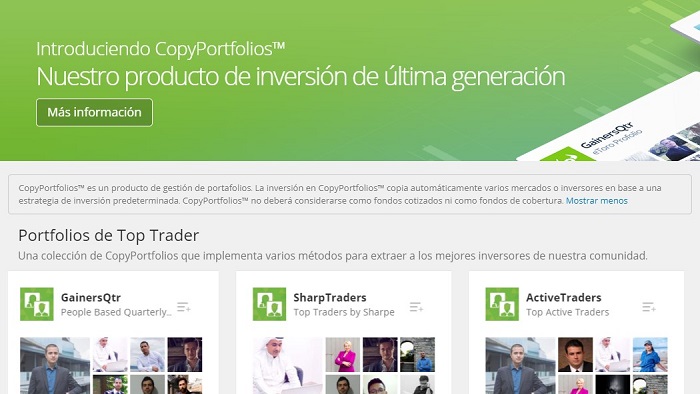 seccion copyportfolios de etoro