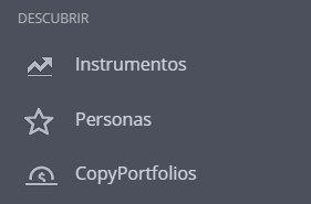 seccion descubrir del menu de etoro