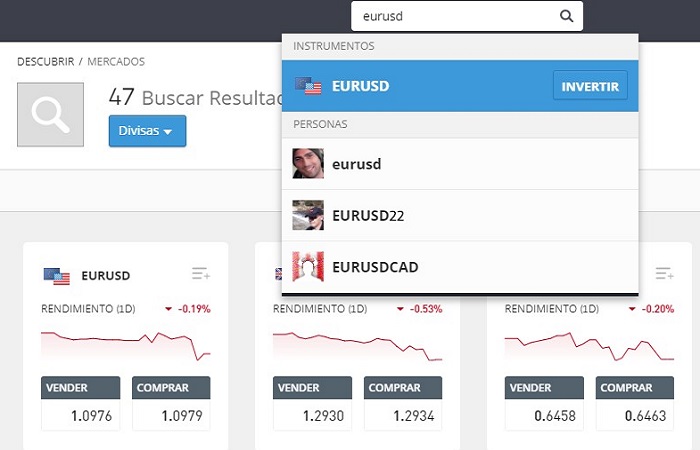 seleccionando eurusd en etoro webtrader
