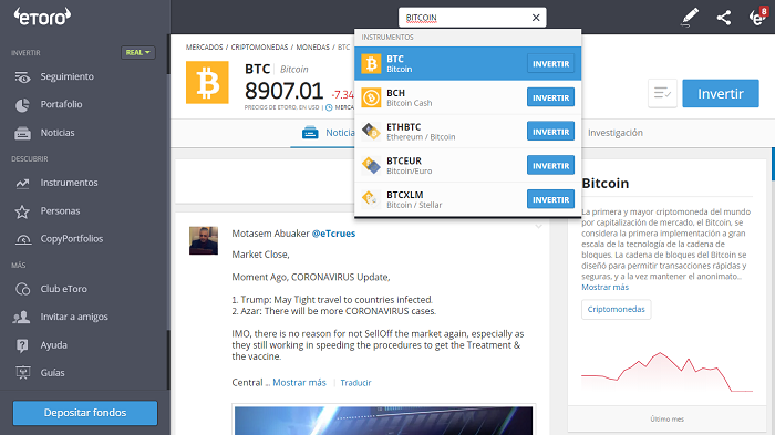 Comprando bitcoin en etoro
