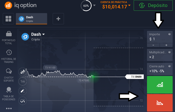 abriendo una posicion dash en iq option