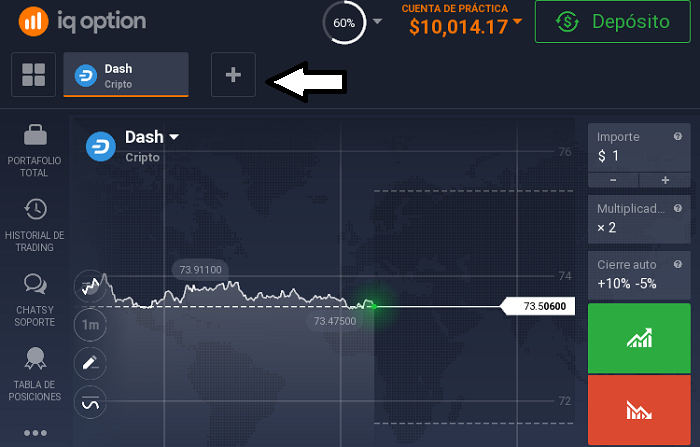 buscando Dash en IQ Option
