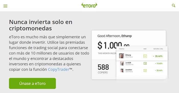 en etoro puede invertir en criptomonedas y copiar a los mejores traders