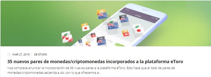 etoro ha incorporado muchas criptomonedas