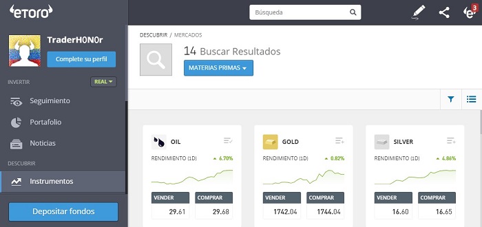 se pueden negociar materias primas como el petroleo en etoro