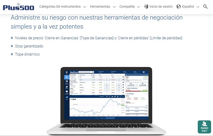 herramientas de gestion de riesgo en plus500