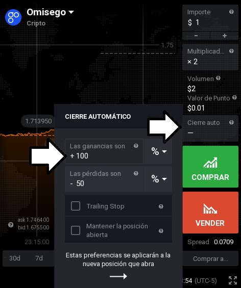 estableciendo orden "las ganancias son" en IQ Option take profit en iq option