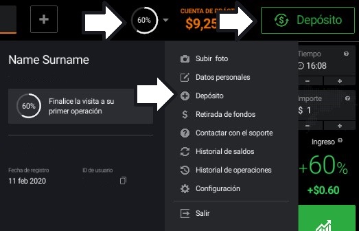 haciendo depósitos y retiradas fácilmente en IQ Option