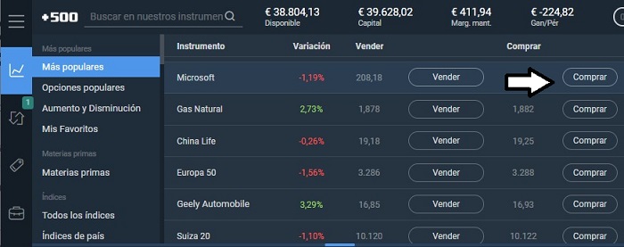 posicion de compra en plus500 de acciones microsoft