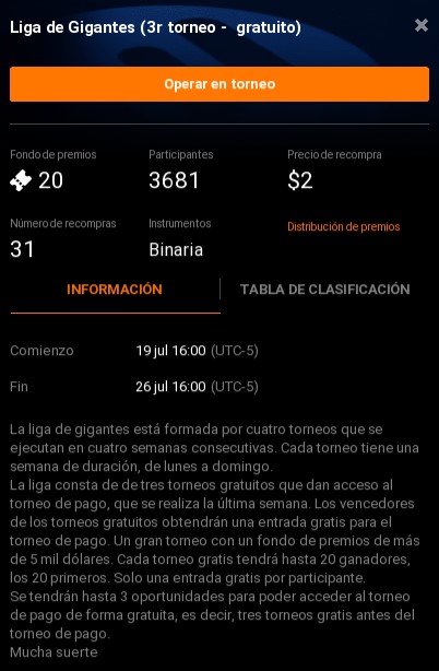 torneo gratuto iq option torneo gratuto Liga de Gigantes