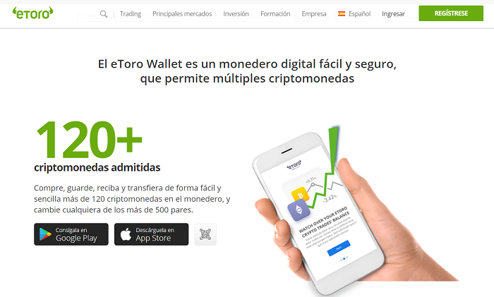 Más de 120 criptomonedas admitidas en el eToro Wallet