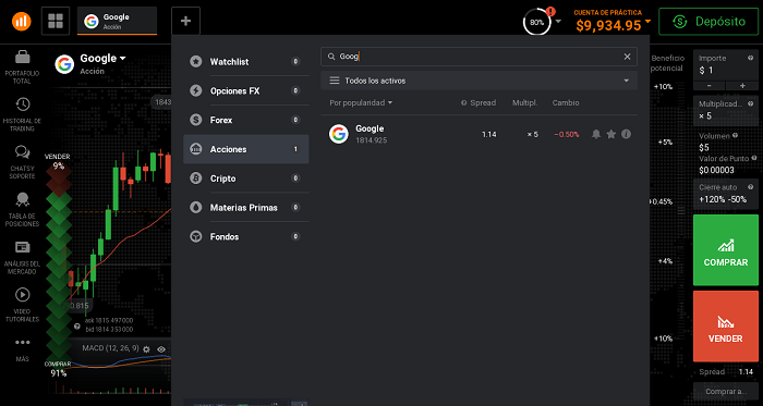 Cómo invertir en acciones Google IQ Option