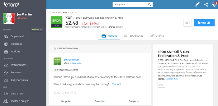 ETF gas petróleo eToro