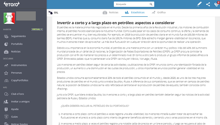 Petróleo en eToro