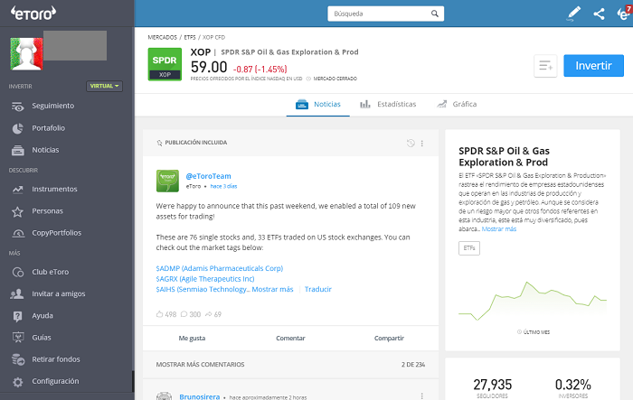 XOP ETF eToro