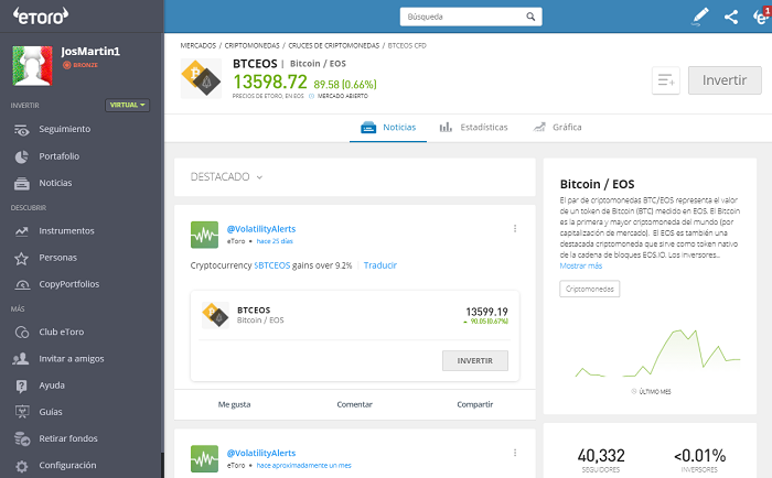 Cruce BTC/EOS eToro