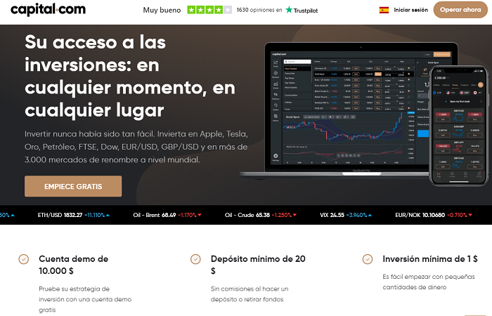 Plataforma Capital.com sin comisiones