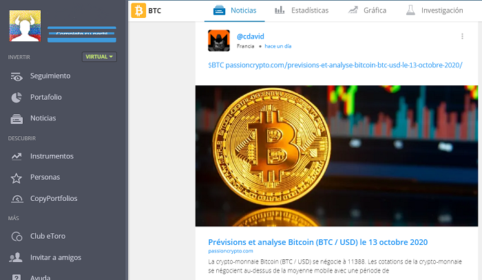 Previsión Bitcoin pronosticó eToro
