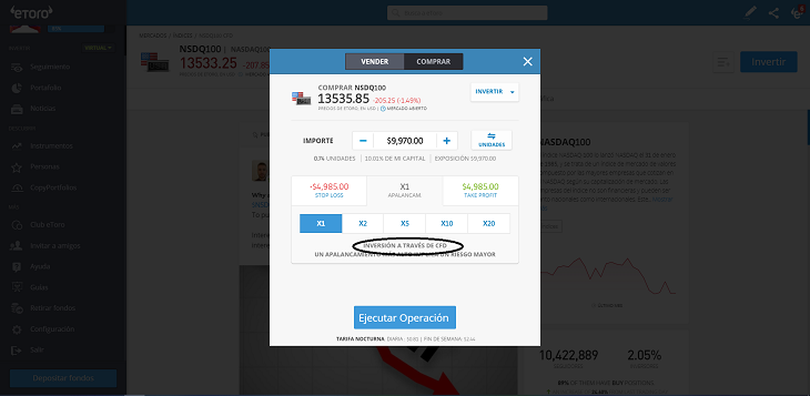 ejecutar operacion nasdaq etoro CFD