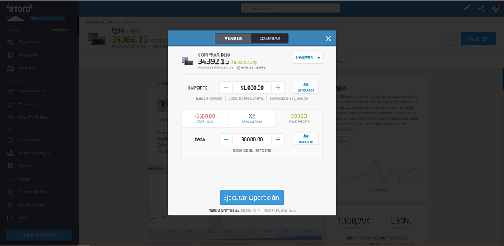 ejecutar orden dow jones etoro