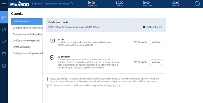 Verificar cuenta Plus500