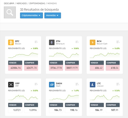 33 criptomonedas en eToro