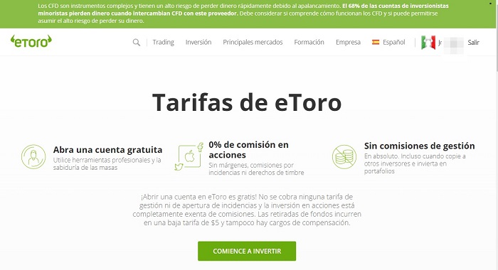 Tarifas broker eToro
