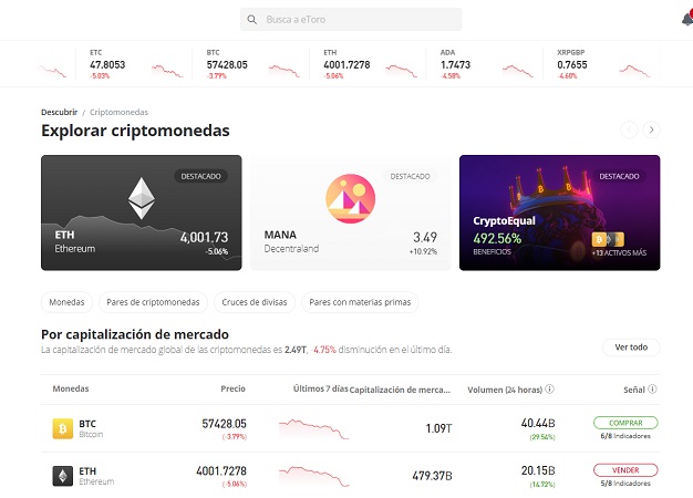 criptoactivos en eToro